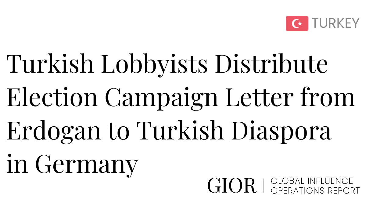 Turkish Lobbyists Distribute Election Campaign Letter from Erdogan to