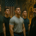 Young US men joining a Russian orthodox church under the watchful eye of a Priest