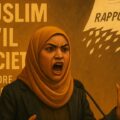 AI image of FEMYSO denouncing a French report for its perceived "exclusionary narrative," defending Muslim civil society against what it says are stigmatization and misrepresentation.