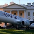 an AI-generated image of a luxury Air Force One jet in front of the White House raising questions about the strategic influence of Qatar