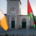 Muslim Brotherhood AI-generated image of Dublin Islamic Centre with Palestinian and Irish flags