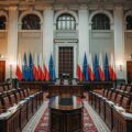 An empty parliamentary chanber in Poland symbolzing disinformation and foreigninterference