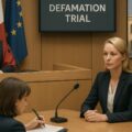 AI-generated image of Marion Maréchal defamation trial regarding Muslim Brotherhood and Islamism accusations against Muslim school
