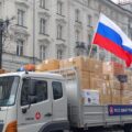 A Russian truck from Rossotrudnichestvo distributing foreign aid in Cenbtral europe