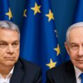 Viktor Orban and Benjaimin Netanyahu sitting at the Patriots for Europe group in the European parliament showing how Likud and Israel are joining the far right
