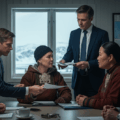 a group of people sitting around a table showing a MAGA based influence campaign in Greenland