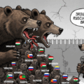 Bears representing Russian-speaking countries and representing the threat by Russia of influencing Russian speaking minorities through social media