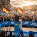Political rally with enthusiastic supporters showing the rising popularity of the AFD party in Germany