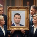 European far right leaders, gaze admiringly at a portrait of Charlie Kirk