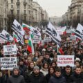 Protesters from the Bulgarian revival party opposing Bulgaria entrance into the Eurozone