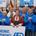 Russian German AFD supporters in Germany showing their