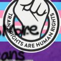 A defaced poster advocating for transgender rights