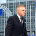 robert fico prime Minister of Slovakia walking away from the European Parliament and it's patriots for Europe group