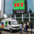 An image depicting the Russian television station RT operating in India as an influence operation